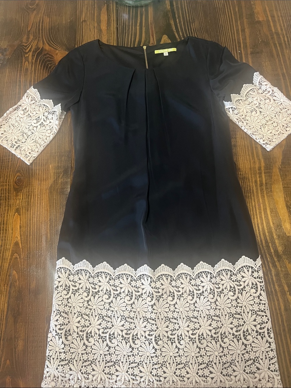 Gianni Bini Black Dress with White Lace Trim - Elegant Women's Shift Dress